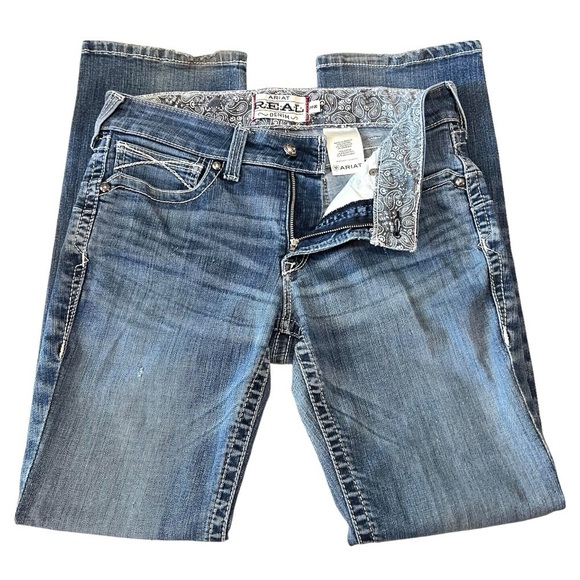 Ariat REAL Mid Rise Medium Wash Embroidered Pockets Western Straight Jeans 30 - Picture 7 of 13